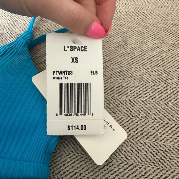 NWT L Space Winnie Bikini Top Size Extra Small XS Blue Ribbed - Picture 5 of 5